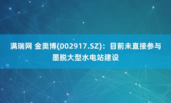 满瑞网 金奥博(002917.SZ)：目前未直接参与墨脱大型水电站建设